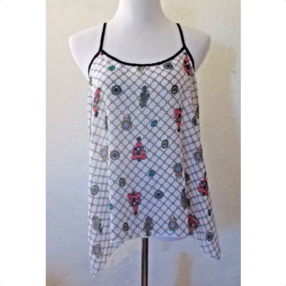 Dots XL Tank Top High Low Gemstone Sheer Open Back - Picture 1 of 5